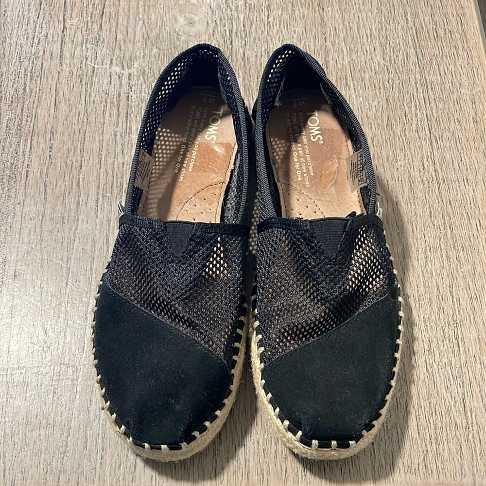 Toms Black Mesh & Suede Espadrille Flats